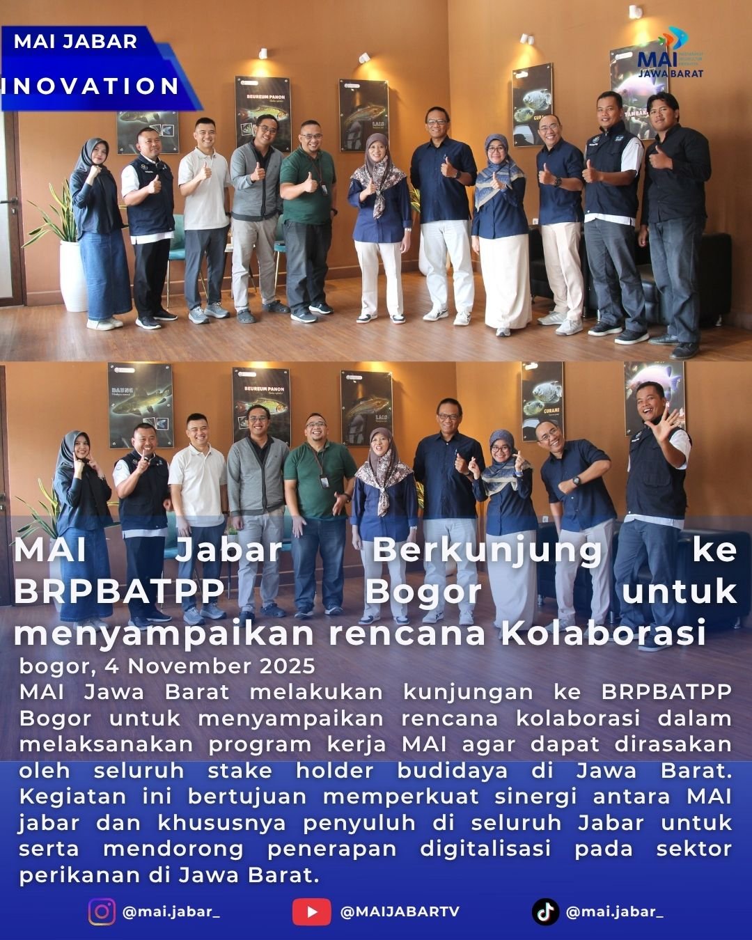 MAI Jabar Berkunjung ke BRPBATPP Bogor untuk menyampaikan rencana Kolaborasi